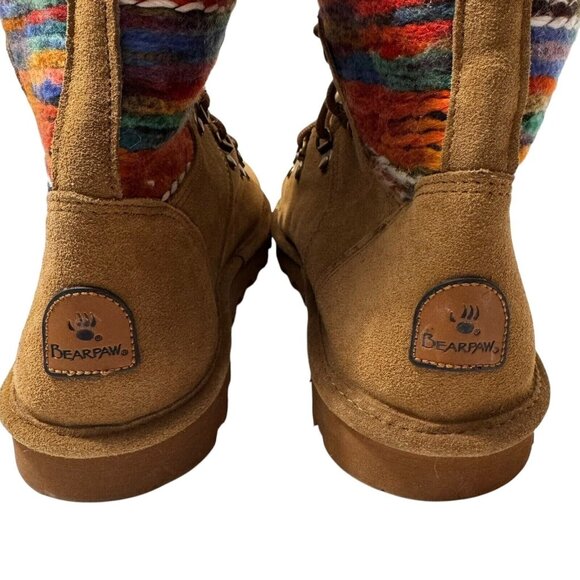 Bearpaw Womens Boots 12 Maria Suede Brown Wool Blend Lining Colorful Knit Upper - Picture 9 of 11